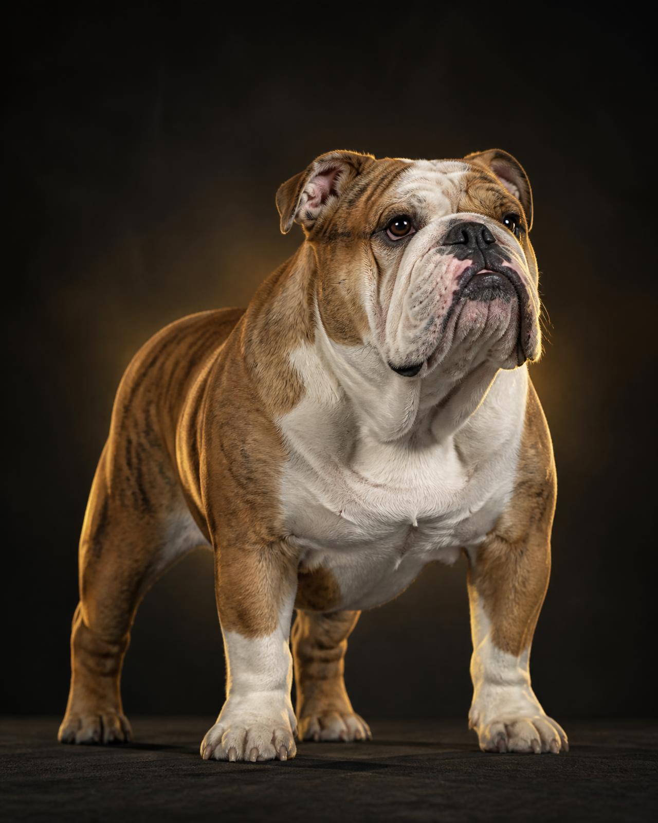 Bulldog inglés de color estándar en retrato de estudio